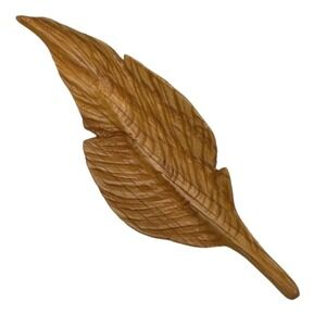 Vintage Handcrafted Leaf Brooch Brown Carved Pin